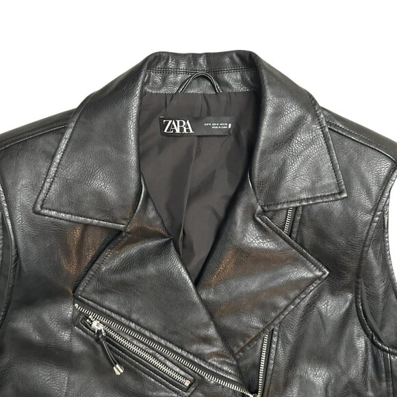 Zara Women's Oversized Size S Small Black Biker Motorcycle Vest Faux Leather SHO - Picture 3 of 5